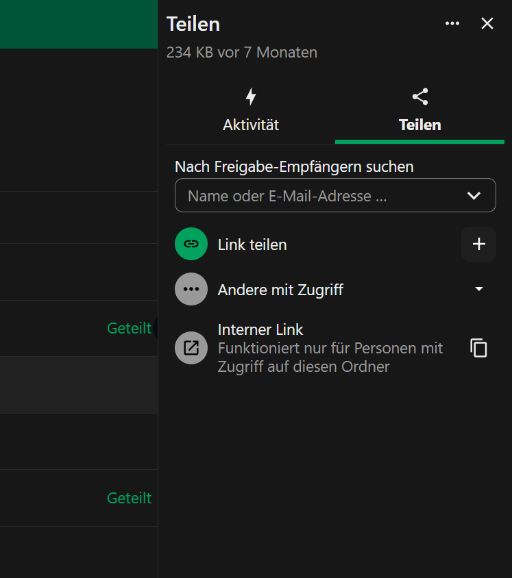 Teilen-Dialog öffnen